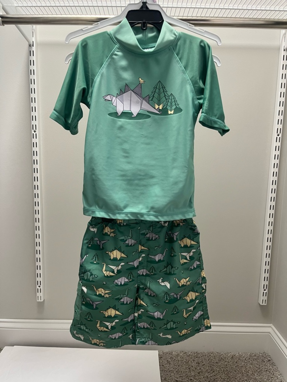 Mint Green Dino Swim Set, UPF 50+ for Kids